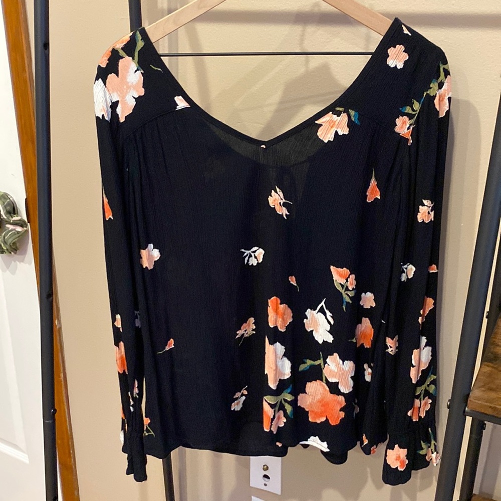 Billabong black long sleeve blouse with bell sleeves